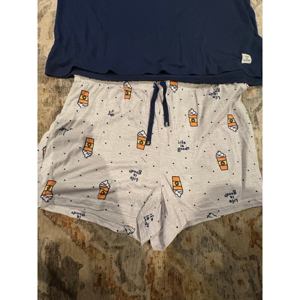 Life is Good Women’s Pajama Set Coffee Graphic Tee + Matching Shorts Size L - Picture 5 of 8